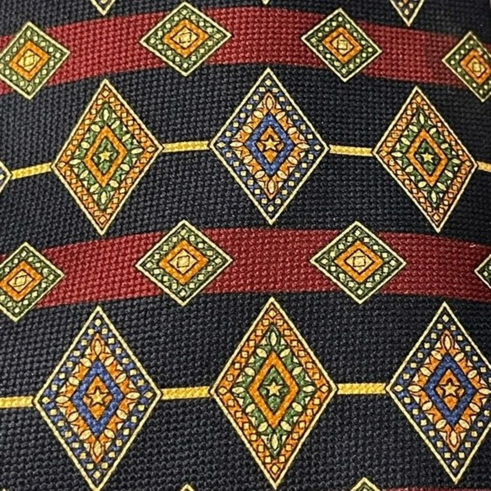 Tommy Hilfiger Tie.Diamond Pattern w/ Red and Blue Stripes.Imported Italian Silk